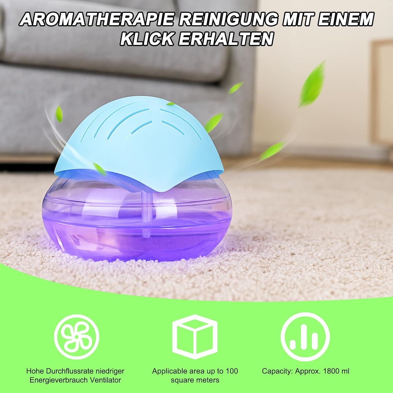 Air Freshener Luftreiniger bis 100m², 1000ml, Luftbefeuchter, Aroma-Diffusor (Hellblau)