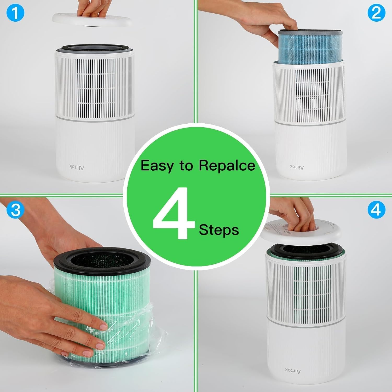AIRTOK AP0601 Ersatzfilter 4-stufig H13 HEPA Set 2 für Luftreiniger