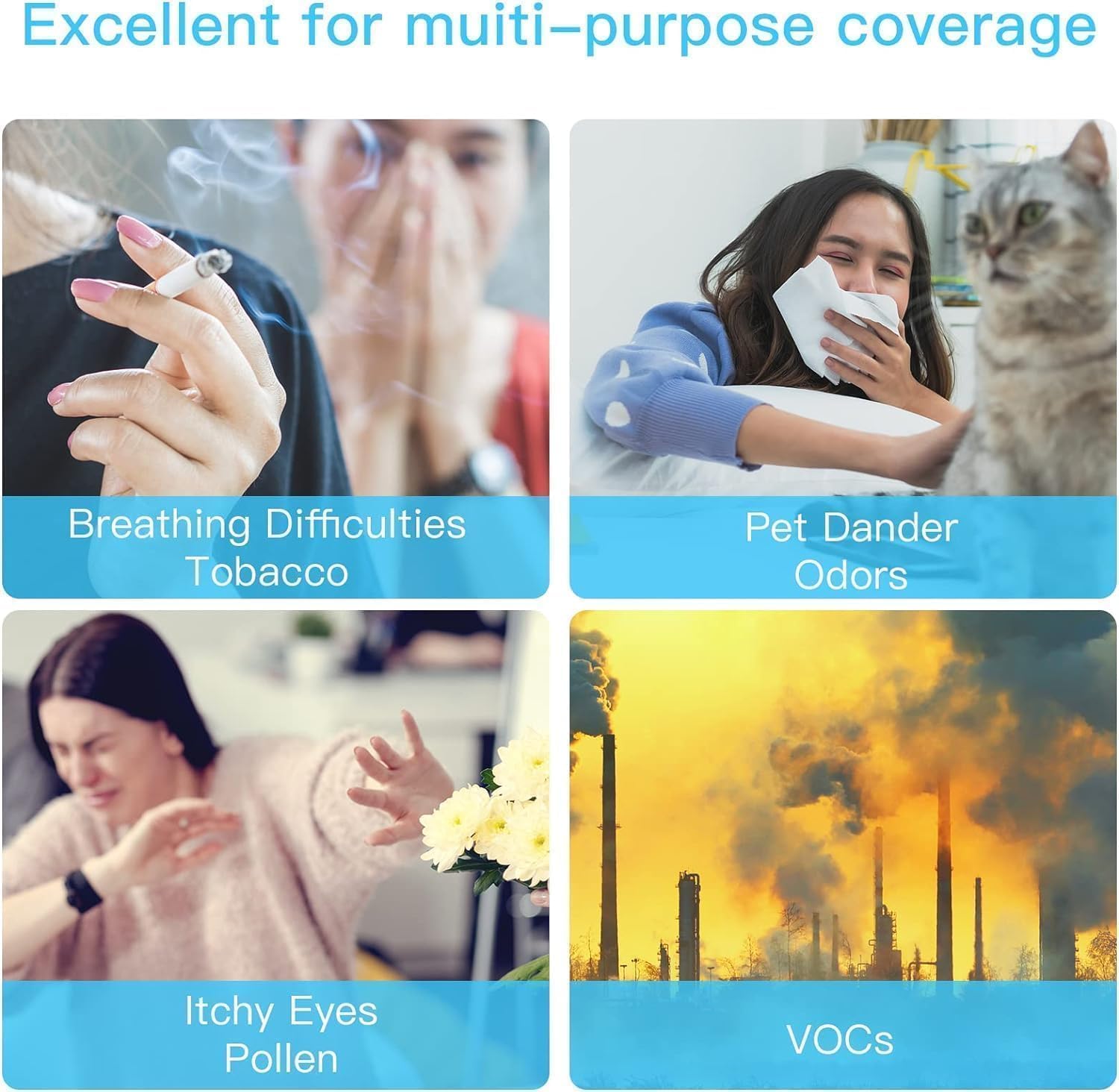 AIRTOK Luftreiniger H13 HEPA für Allergien Rauchgeruch Nachtlicht 92 m²