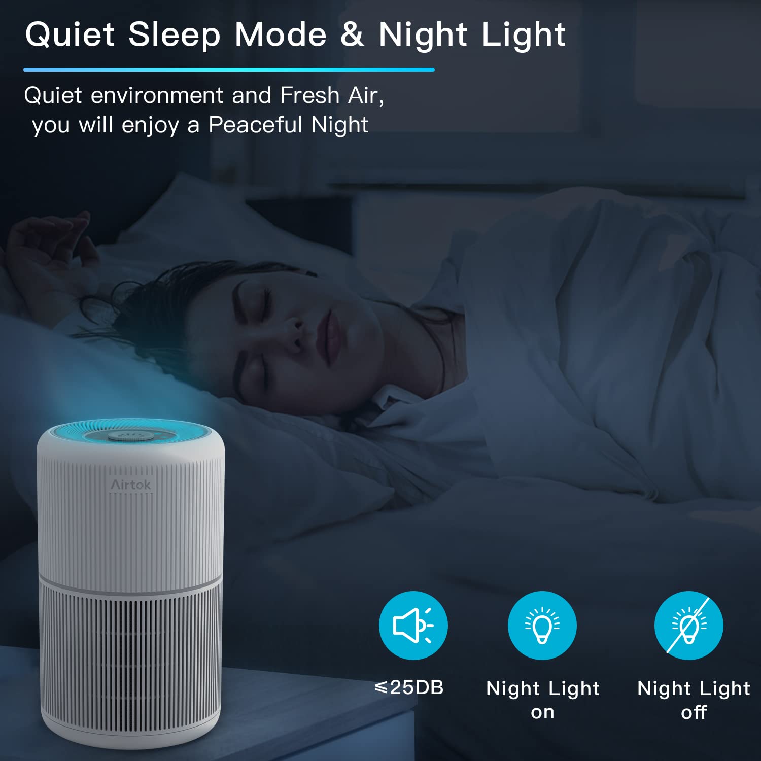 AIRTOK Luftreiniger HEPA13 4-Filter mit Aromatherapie und Nachtlicht