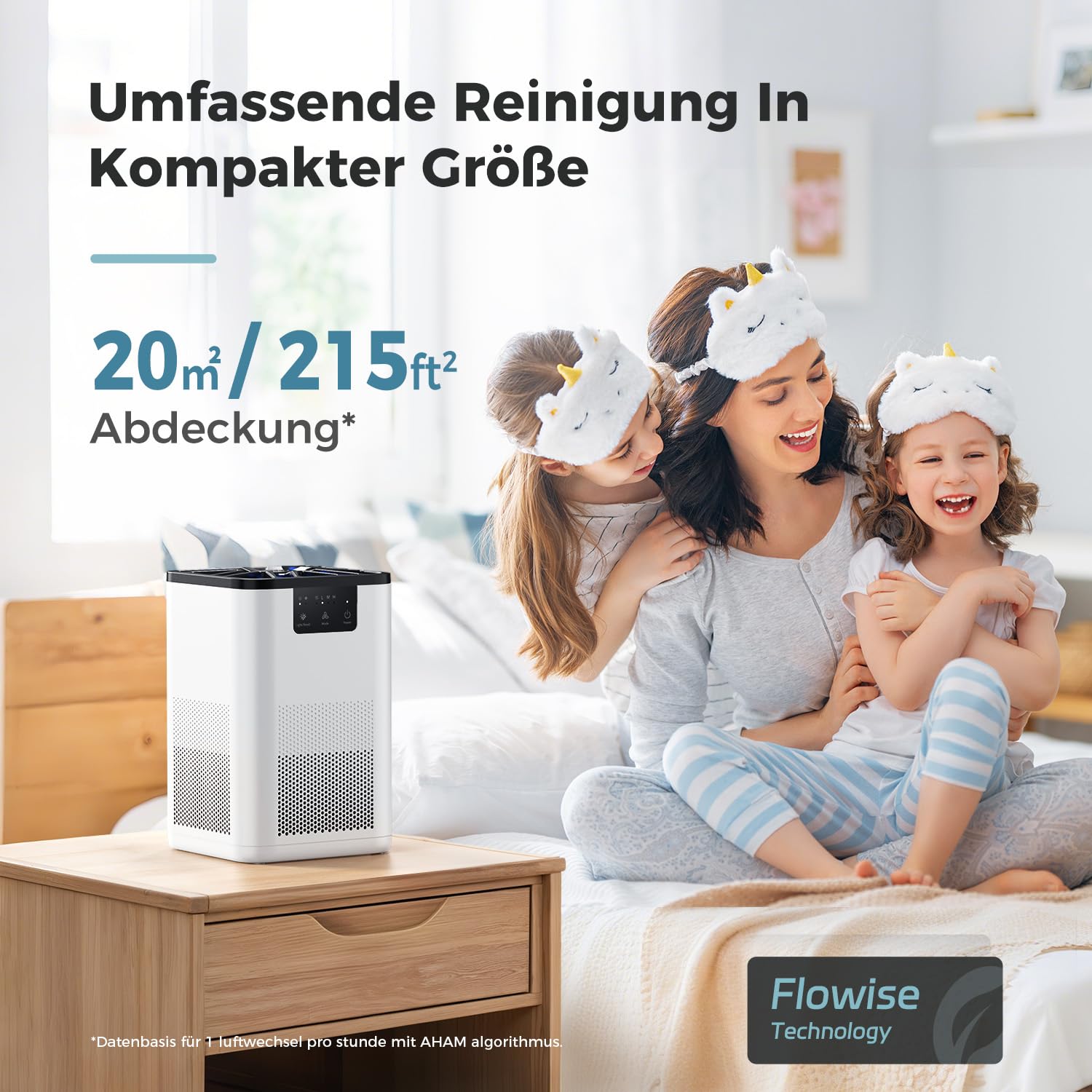 Aroeve Luftreiniger für Schlafzimmer mit Aromatherapie, leise, für Haustiere und Allergene