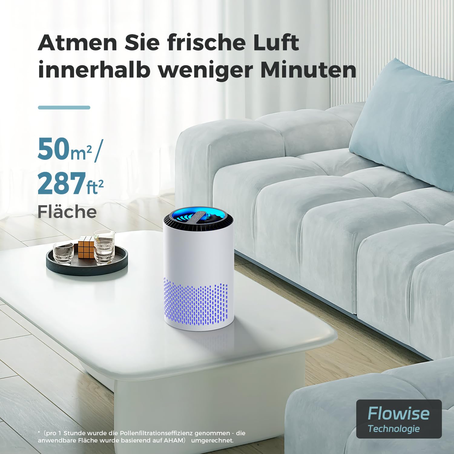 AROEVE Luftreiniger H13 HEPA Filter für Rauch, Pollen und Gerüche, Schlafmodus 22dB, Weiß