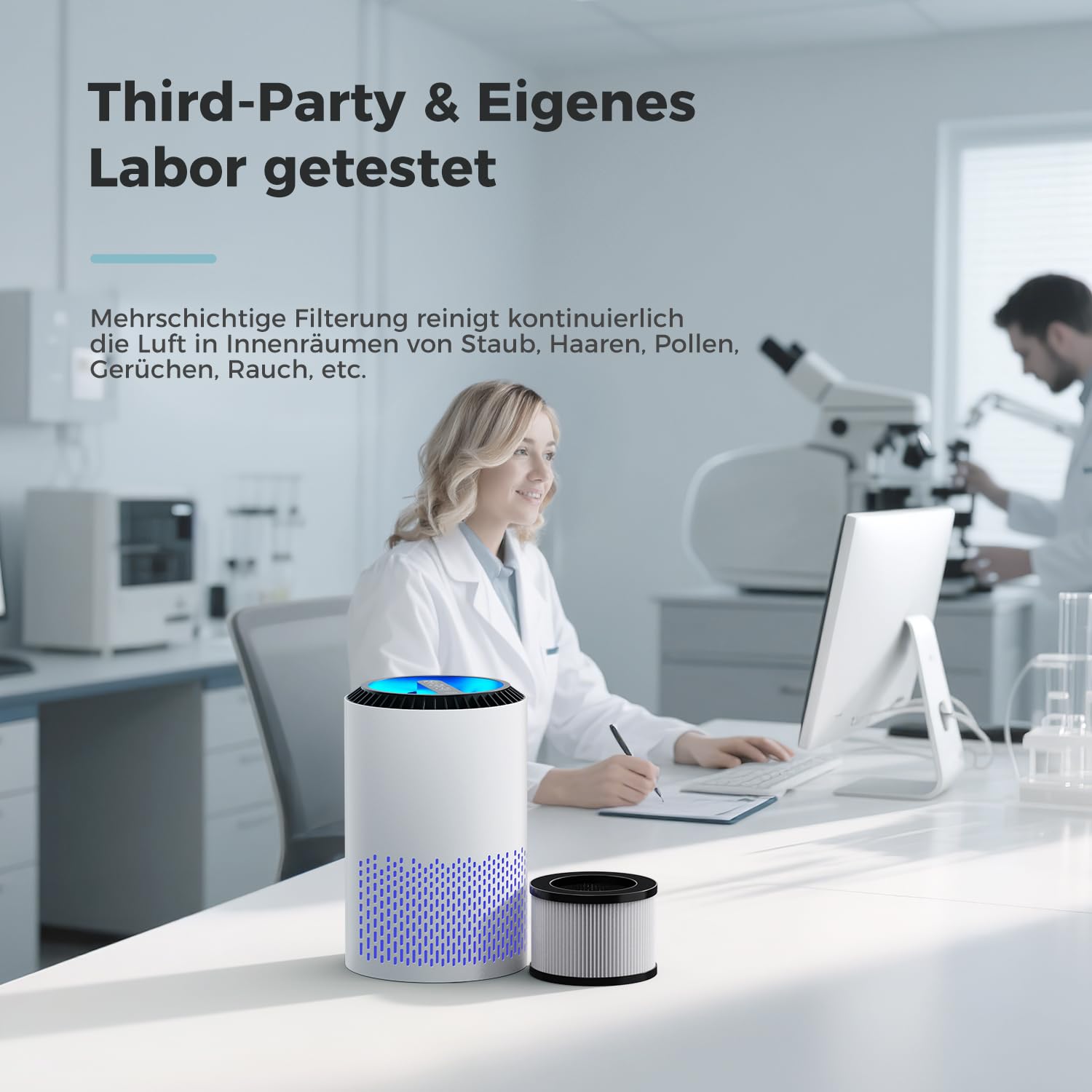 AROEVE Luftreiniger H13 HEPA Filter für Rauch, Pollen und Gerüche, Schlafmodus 22dB, Weiß