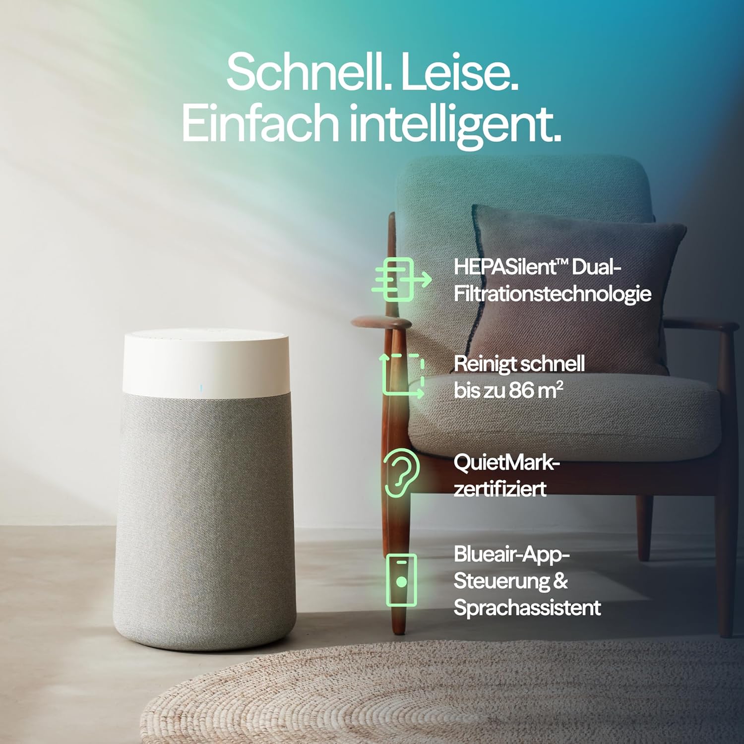 BLUEAIR Blue Pure 3350i Max Luftreiniger für Räume bis 86 m² – Smart, Leise, HEPA-Technologie – Ideal für Allergiker, Haustiere, Rauch, Staub und Schimmel – WLAN-fähig, Modernes...