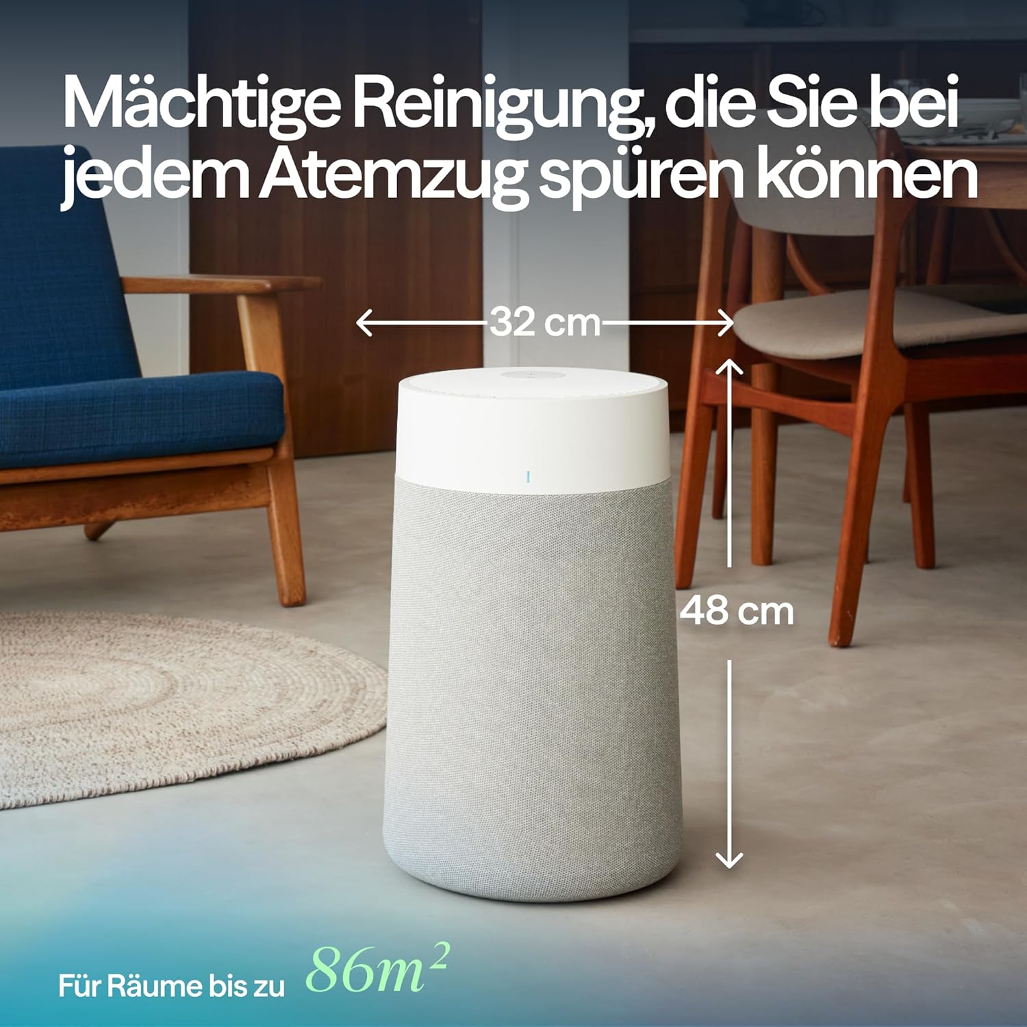 BLUEAIR Blue Pure 3350i Max Luftreiniger für Räume bis 86 m² – Smart, Leise, HEPA-Technologie – Ideal für Allergiker, Haustiere, Rauch, Staub und Schimmel – WLAN-fähig, Modernes...