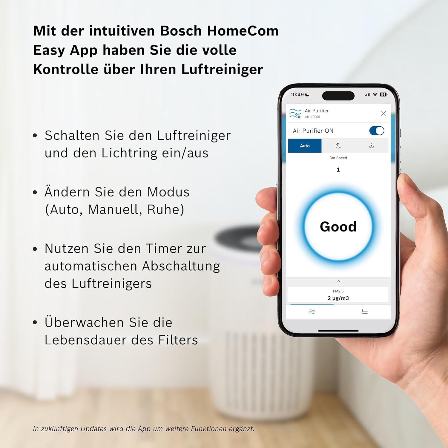 Bosch Air 4000i Luftreiniger App-Steuerung 3-in-1 Filter Sensor Auto-Modus