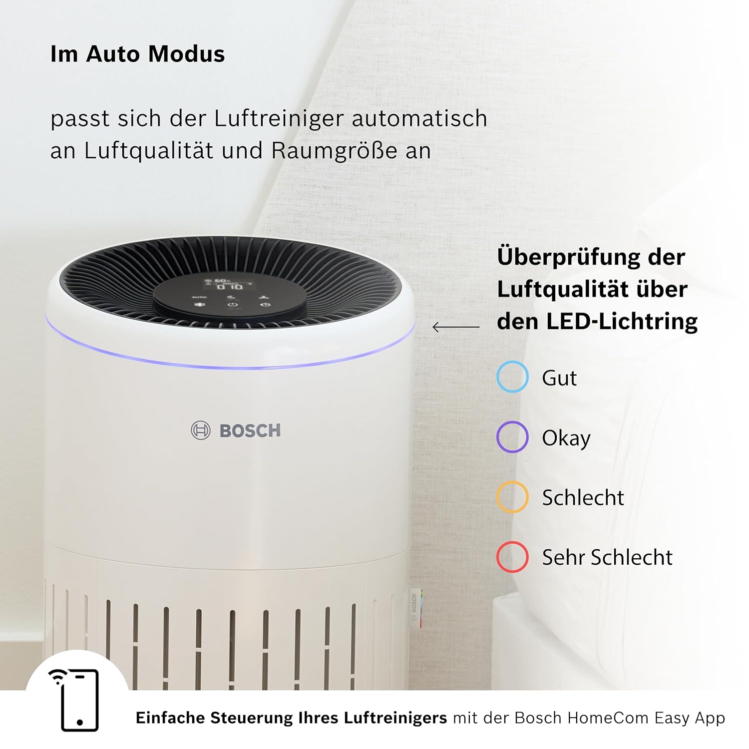 Bosch Air 4000i Luftreiniger App-Steuerung 3-in-1 Filter Sensor Auto-Modus