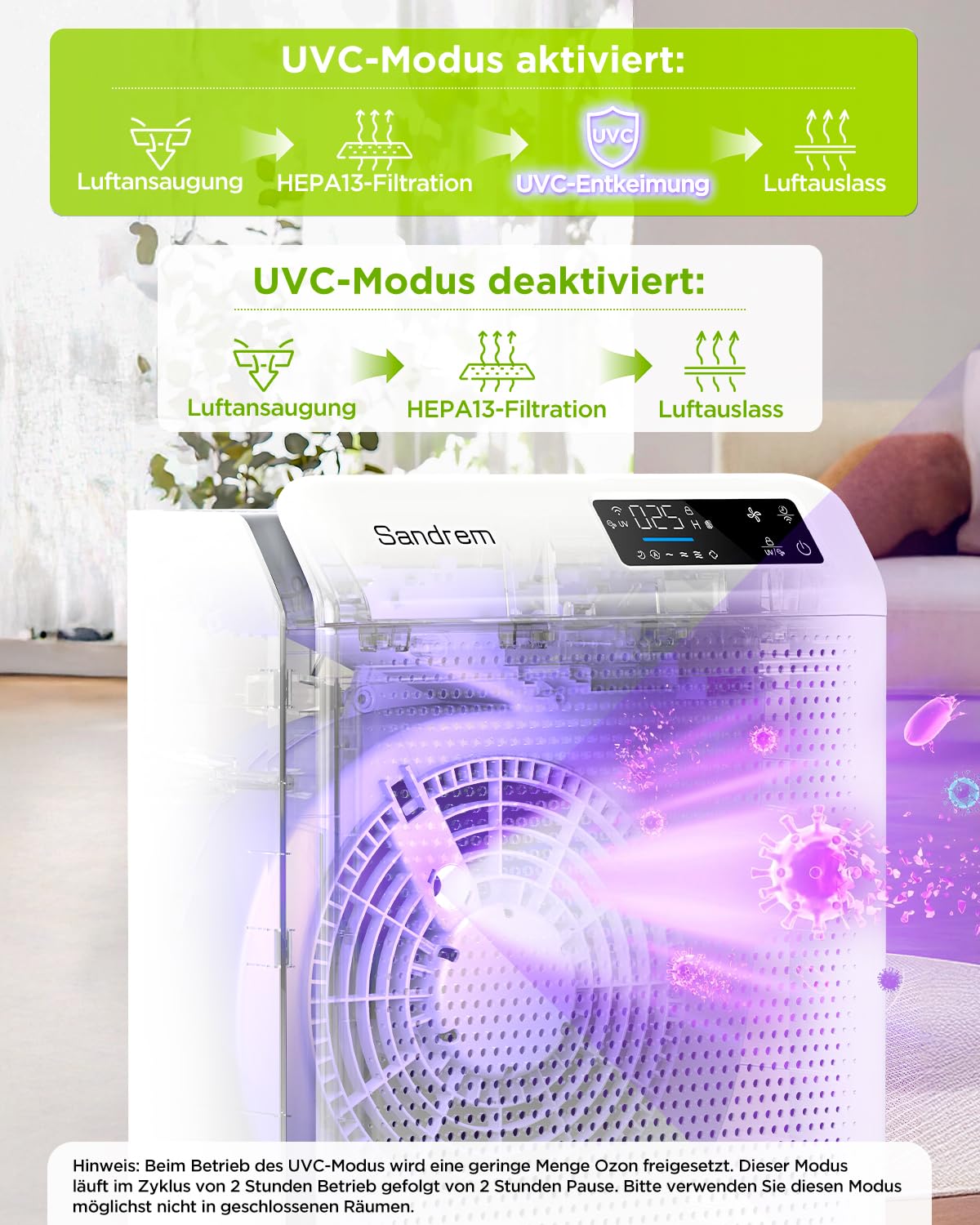 [Brand] Luftreiniger mit HEPA-Filter, Lichtsensor, waschbarem Vorfilt