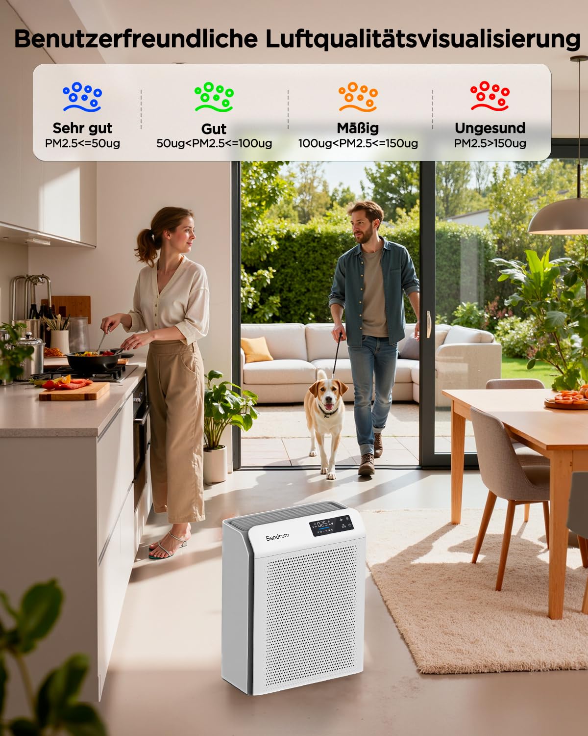 [Brand] Luftreiniger mit HEPA-Filter, Lichtsensor, waschbarem Vorfilt