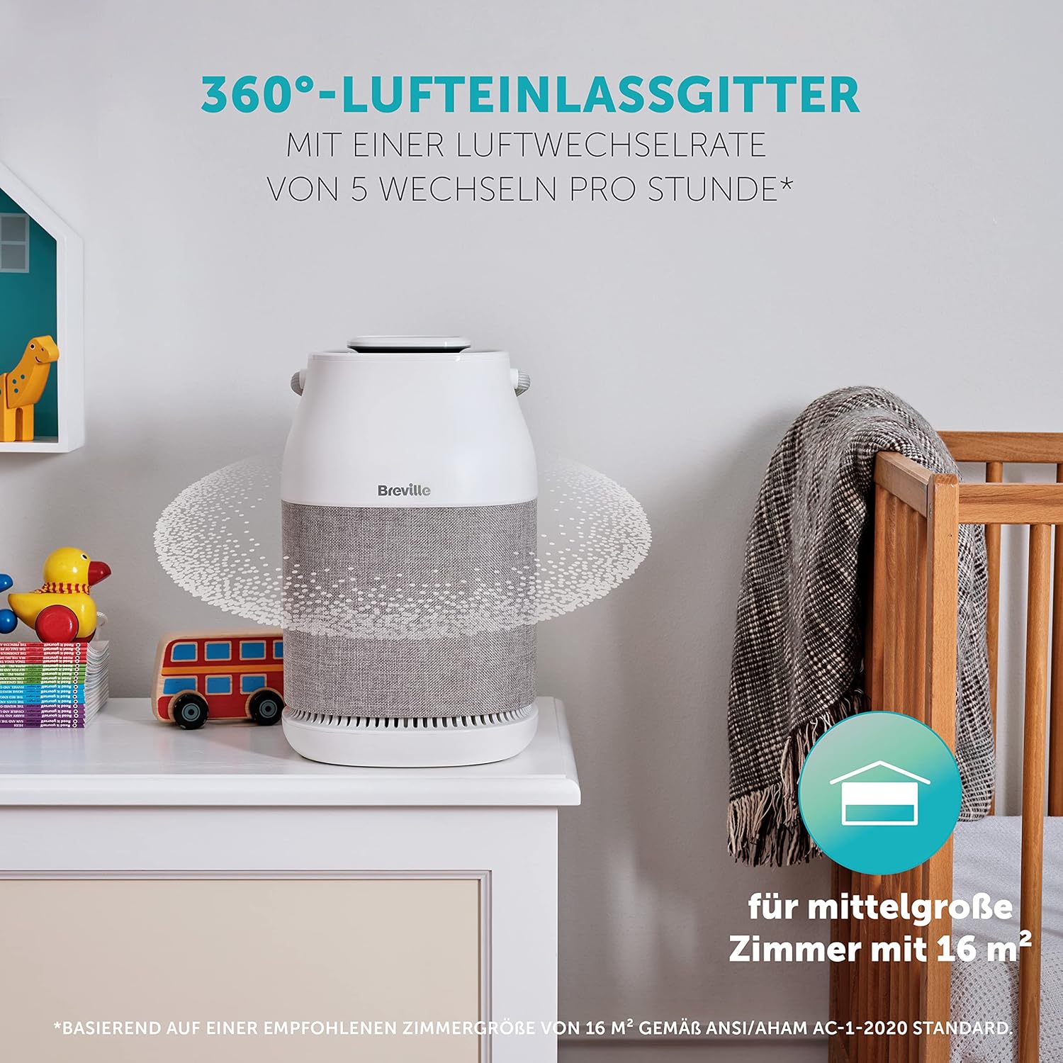 Breville Luftreiniger mit H13 HEPA Filter, 360° Reinigung, Nachtmodus