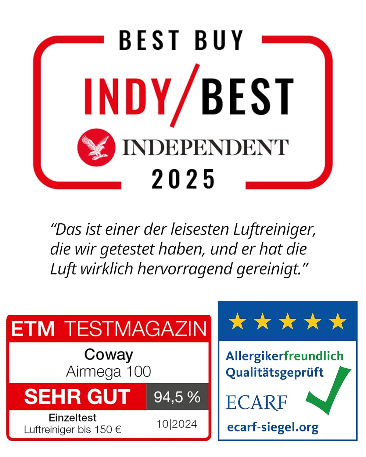 COWAY Luftreiniger für Allergiker, leise, 99,999 % Filterung, ECARF-zertifiziert