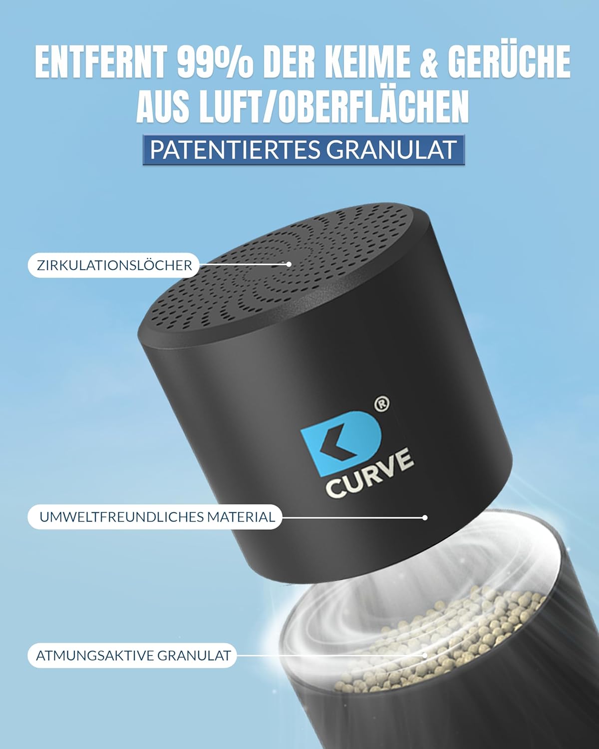 Curve Luftreiniger Granulat 99% Keime Auto Wohnmobil Zuhause Silent