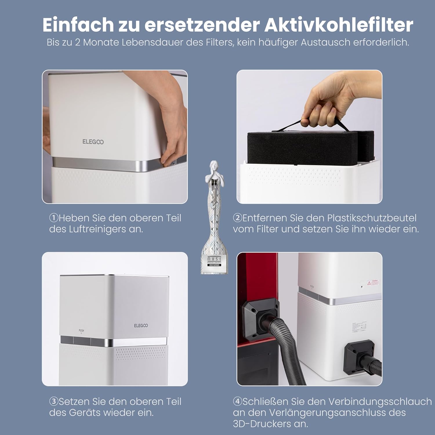 ELEGOO MarsMate Luftreiniger, 95% TVOC-Reduktion, Smart-Sensor, kompatibel mit Mars 4 Max/Saturn 3