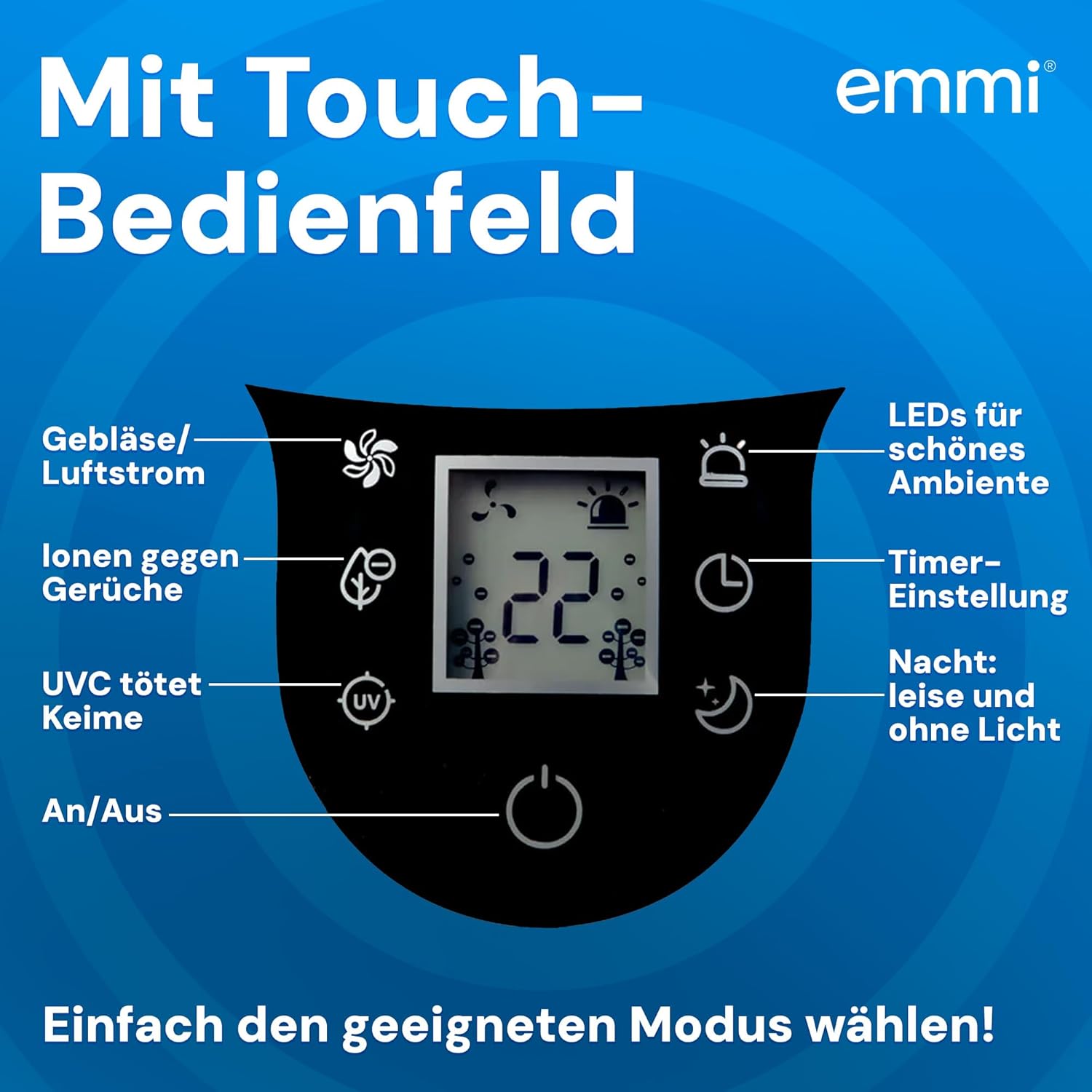 Emmi Luftreiniger Ionisator für Allergiker & Raucherzimmer – bis 35 m², geruchsbeseitigend, gegen Pollen & Staub