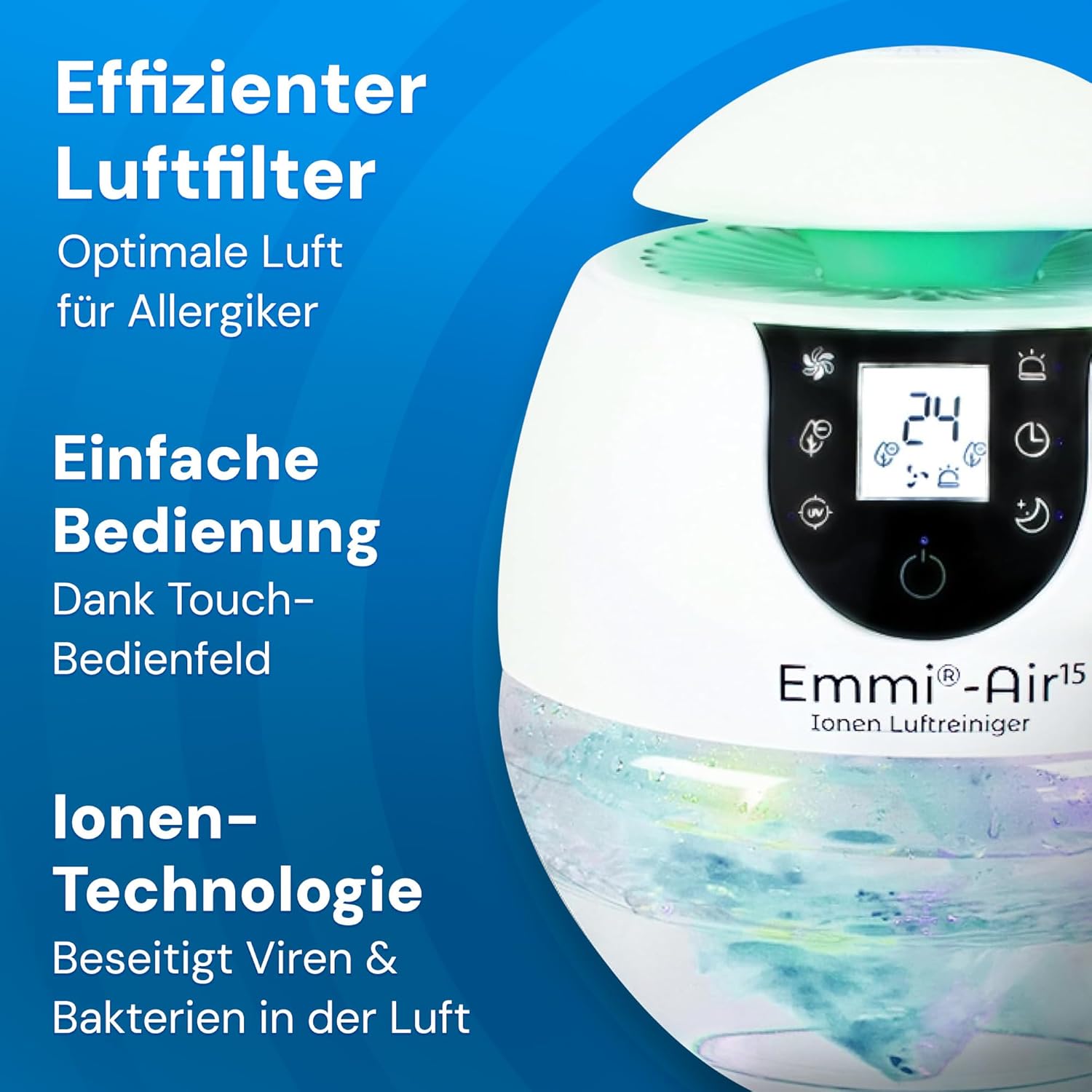 Emmi Luftreiniger Ionisator für Allergiker & Raucherzimmer – bis 35 m², geruchsbeseitigend, gegen Pollen & Staub
