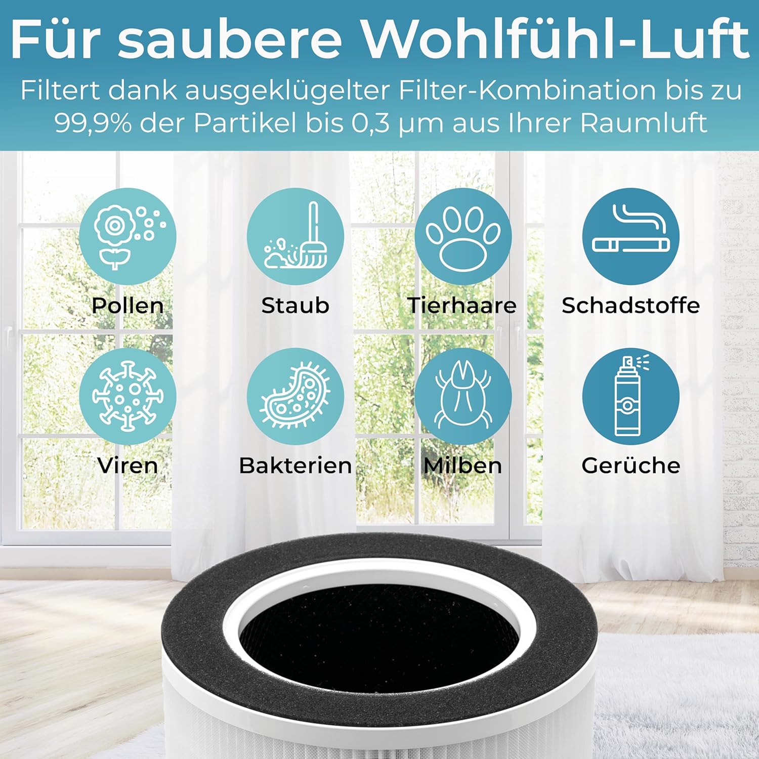 KLAMER Air Purifier 300i HEPA Filter CADR 220 m³/h Für Räume bis 50 m²