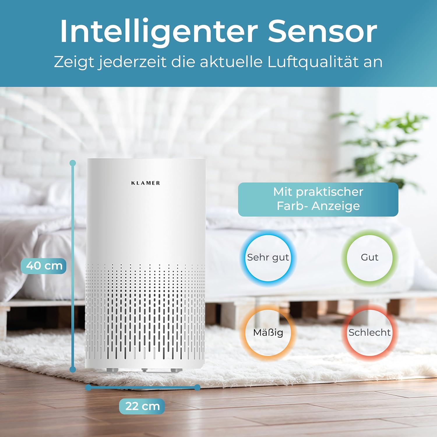 KLAMER Air Purifier 300i HEPA Filter CADR 220 m³/h Für Räume bis 50 m²