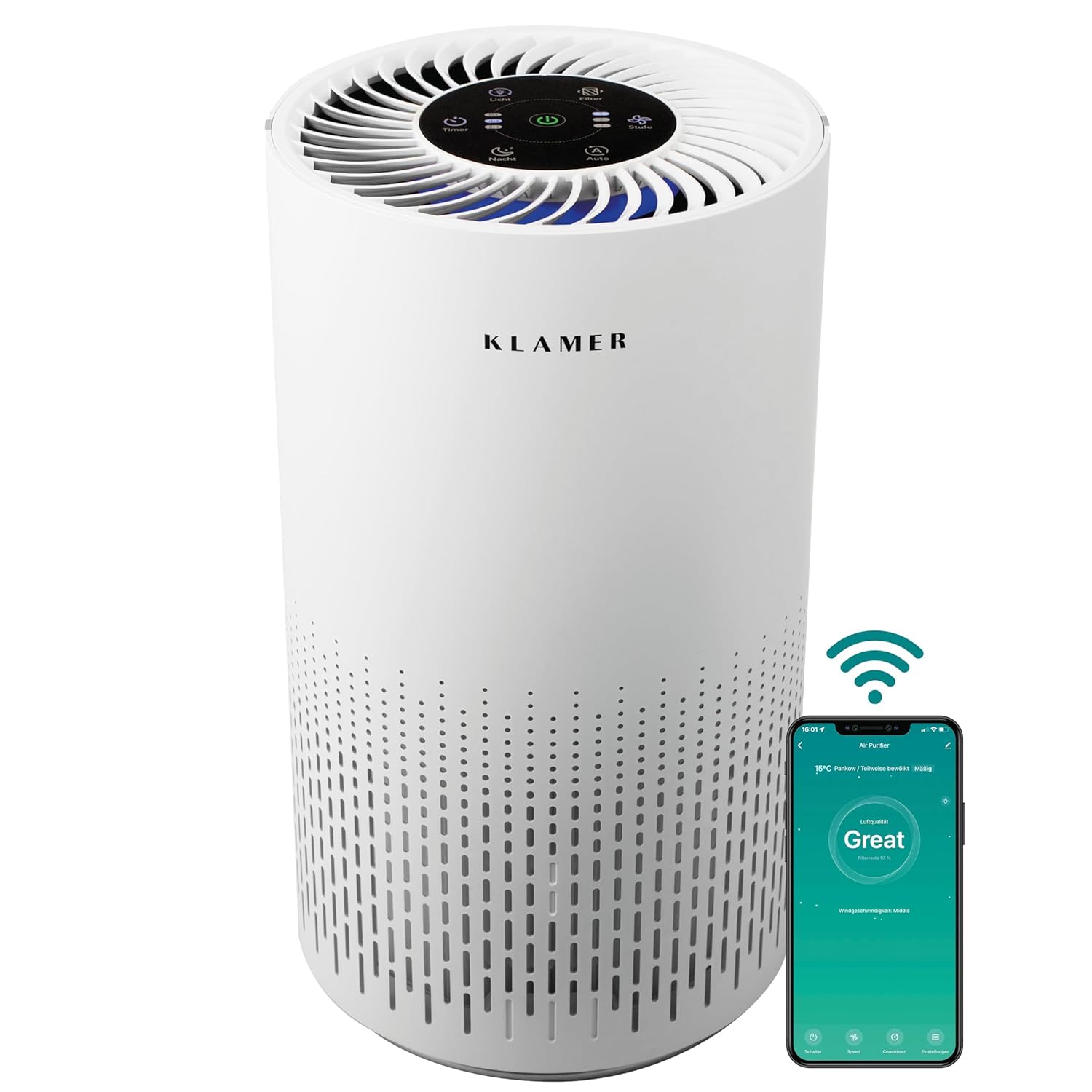 KLAMER Air Purifier 300i HEPA Filter CADR 220 m³/h Für Räume bis 50 m²