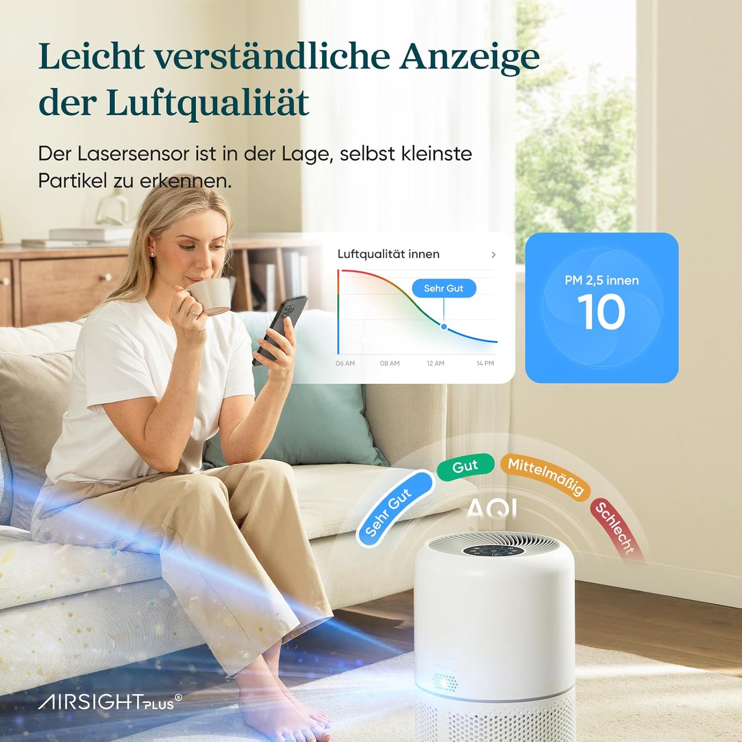 LEVOIT Luftreiniger H13 HEPA Filter 99,97% Rauch CADR 195 m³/h Auto-Modus