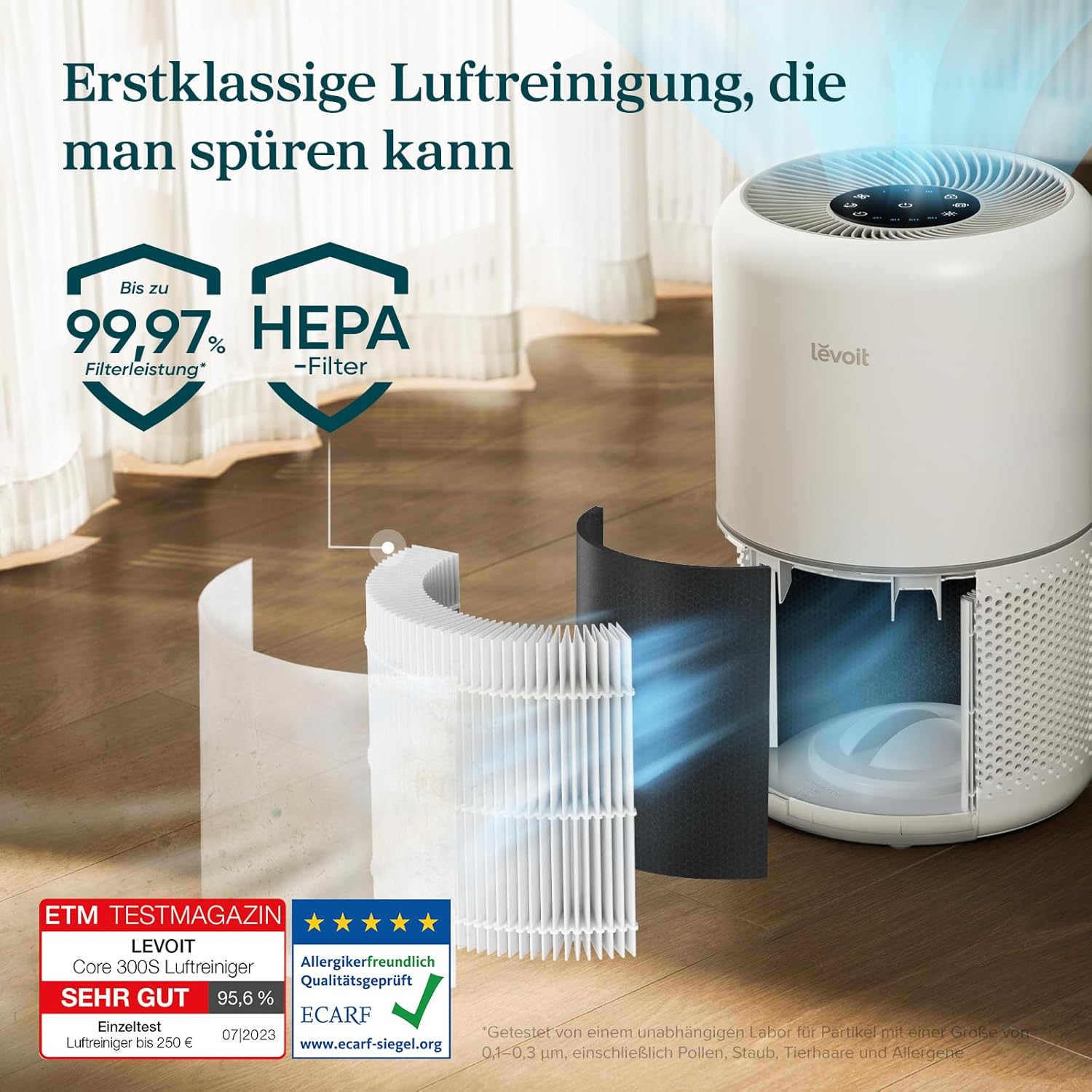 LEVOIT Luftreiniger H13 HEPA Filter 99,97% Rauch CADR 195 m³/h Auto-Modus