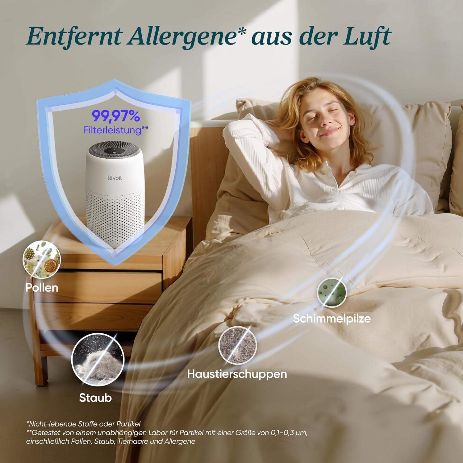 Levoit Luftreiniger HEPA Filter 3 Stufen Aromatherapie für Allergie, Schimmel, Staub, Haustiere, 7W weiß