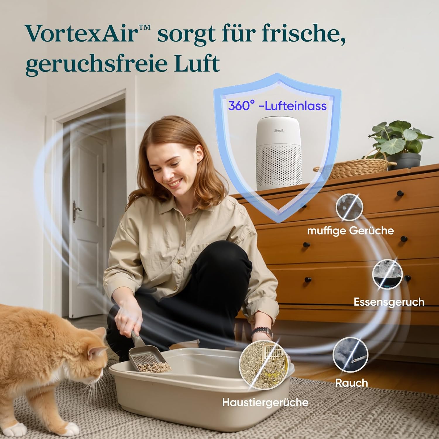 Levoit Luftreiniger HEPA Filter 3 Stufen Aromatherapie für Allergie, Schimmel, Staub, Haustiere, 7W weiß