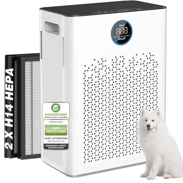 Luftreiniger für Große Räume bis 110 m², H14 HEPA Filter, CADR 300 m³/h, 6-stufiges Filtersystem, Ideal für Hausstaub, Gerüche, Tierhaare