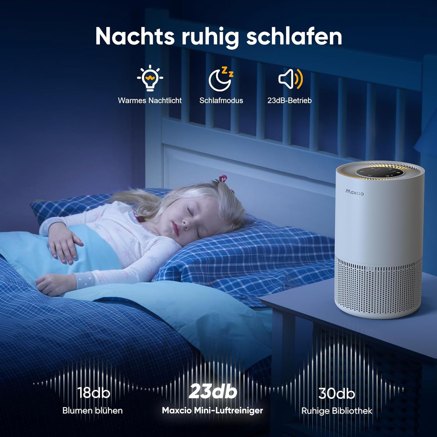 Maxcio Luftreiniger Allergiker HEPA Filter 99.98% Touch-Steuerung Nachtlicht