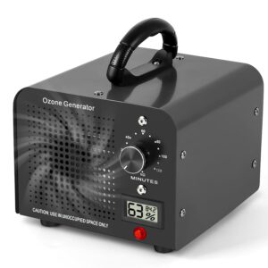 Ozone Generator 60.000 mg/h, 120 Min Timer, Temperatur- und Feuchtigkeitsanzeige, Luftreiniger für Auto, Zuhause, Raum, Rauch, Haustiergeruch und Küche