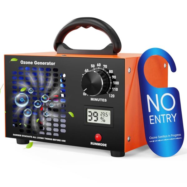 Ozone Generator 60.000 mg/h - Ozonluftreiniger mit Timer, Temperatur- und Feuchtigkeitsanzeige für Auto, Zuhause, Hotels und Küche