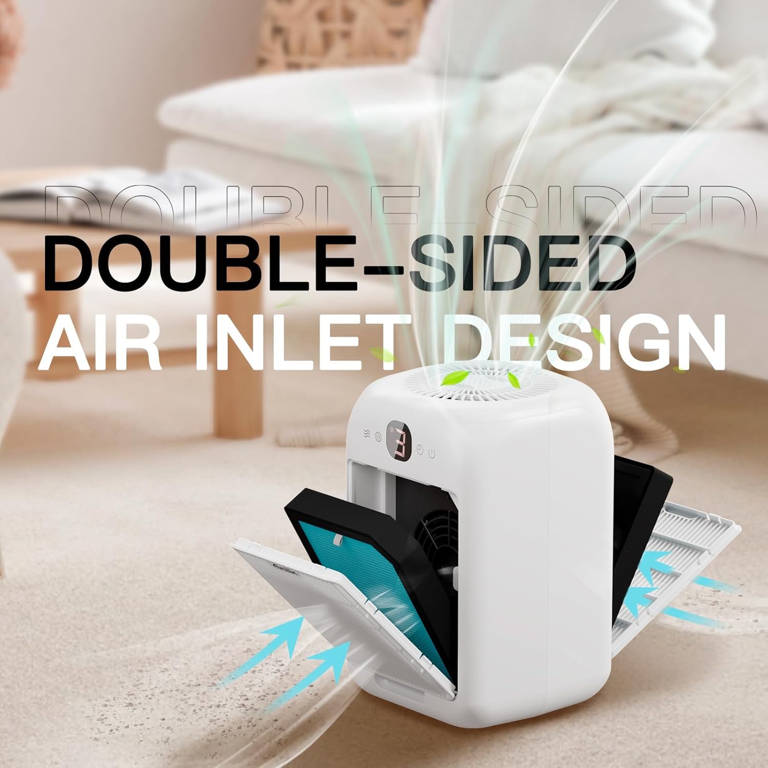 Pack of 2 Air Purifiers for Allergy Sufferers with Aromatherapy, HEPA Air Filter Against Mould, Dust, Pollen, Pet Hair, Double-Sided Air Intake to 99.97% Distance up to 0.1