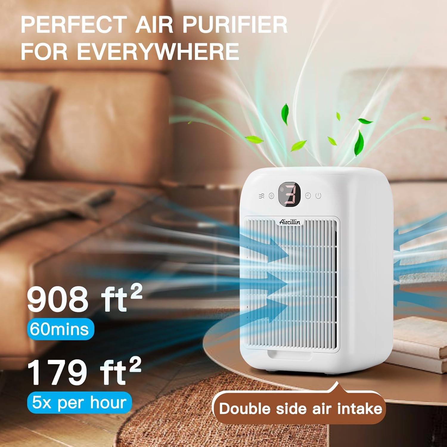 Pack of 2 Air Purifiers for Allergy Sufferers with Aromatherapy, HEPA Air Filter Against Mould, Dust, Pollen, Pet Hair, Double-Sided Air Intake to 99.97% Distance up to 0.1