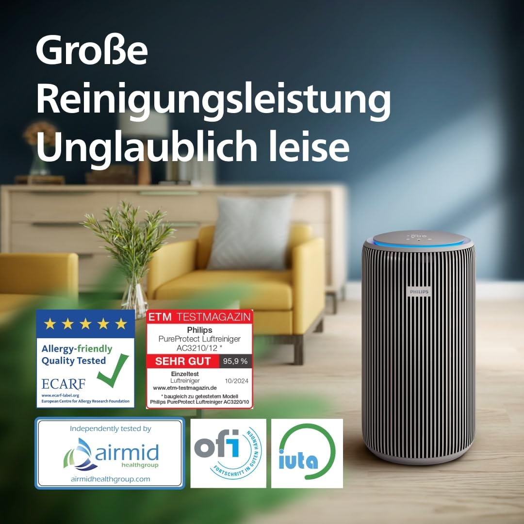 Philips PureProtect 3200 Luftreiniger HEPA Filter Smart Sensor 500 m³/h für 130 m²