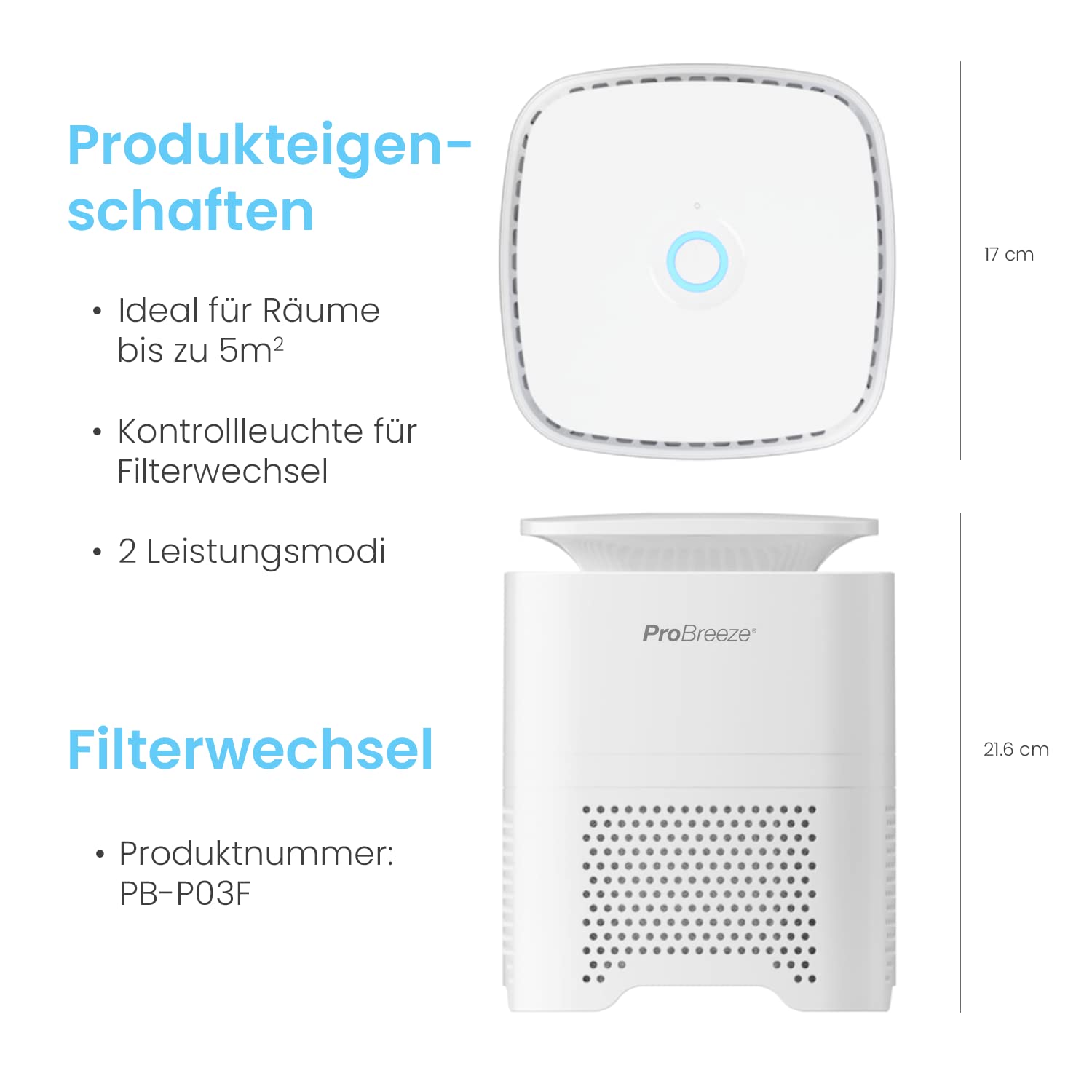 Pro Breeze Luftreiniger 4-in-1 HEPA-Filter Ionisator für Allergien Raucher
