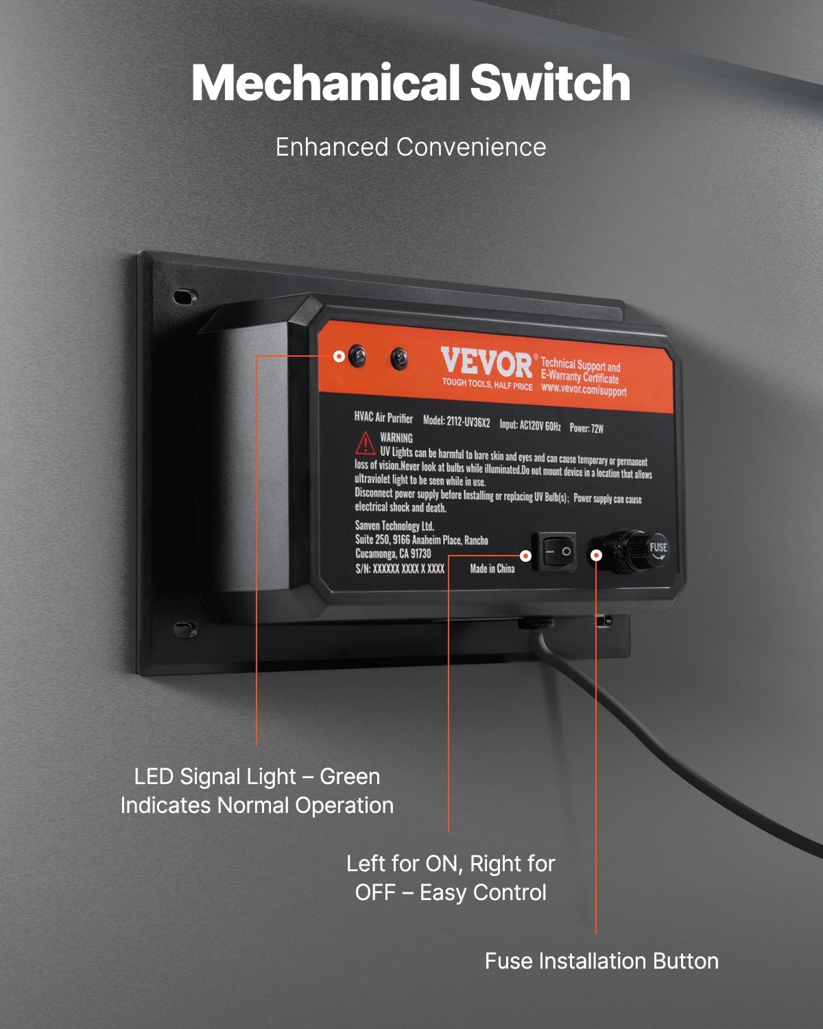 VEVOR Luftreiniger für Klimaanlagen mit UV-Lampe, Luftwäscher mit 2 Ersatzlampen