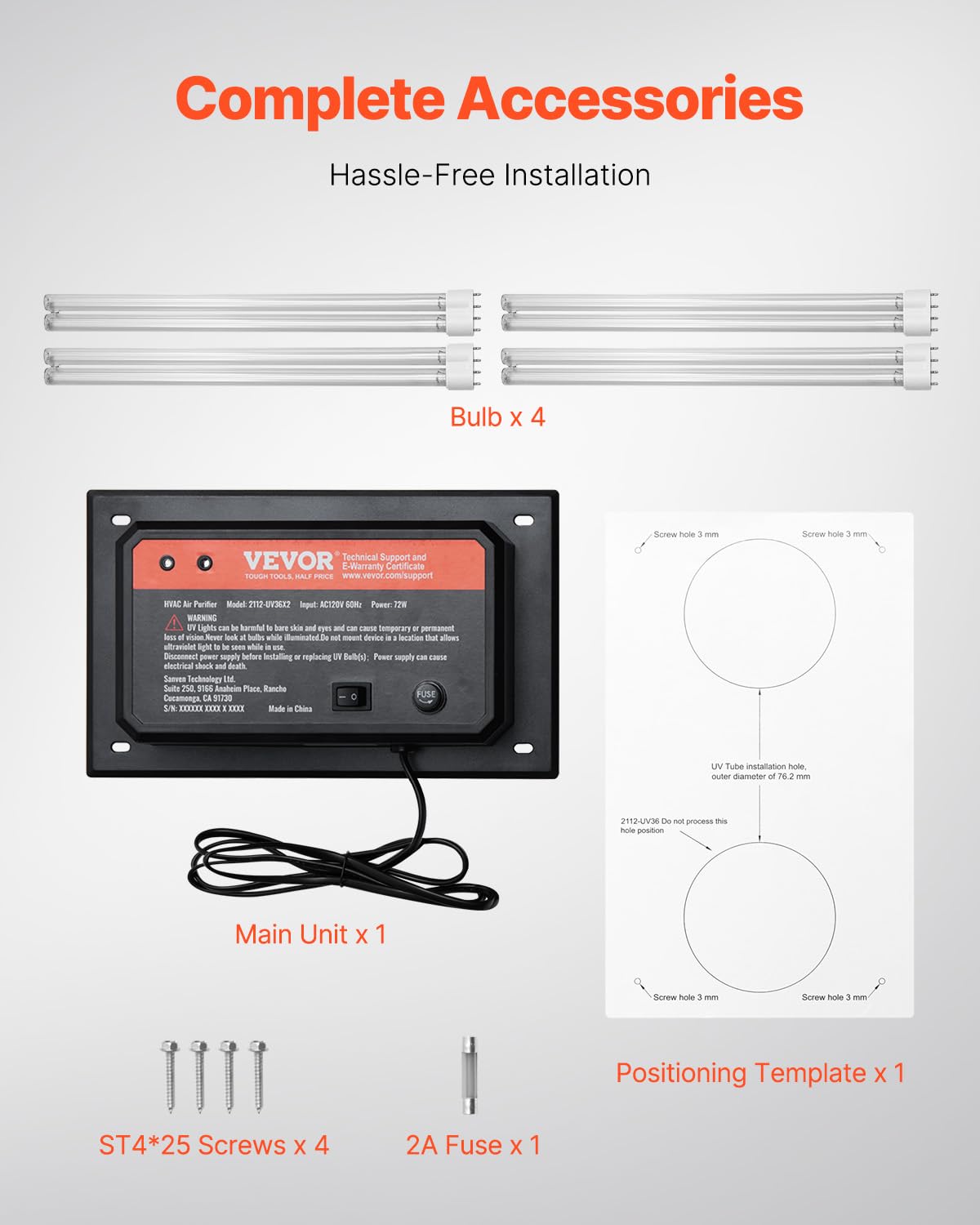 VEVOR Luftreiniger für Klimaanlagen mit UV-Lampe, Luftwäscher mit 2 Ersatzlampen