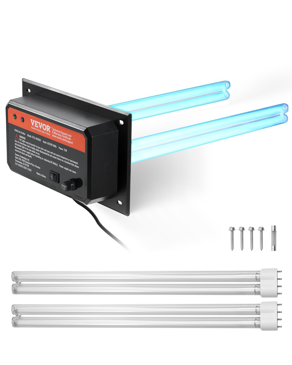 VEVOR Luftreiniger für Klimaanlagen mit UV-Lampe, Luftwäscher mit 2 Ersatzlampen